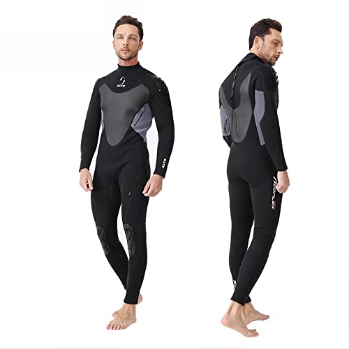 ZCCO Traje de Neopreno para Hombre de 3 mm, Manga Larga con Cremallera Trasera, Traje de Buceo de Cuerpo Completo, una Pieza para Hombre Snorkel, Buceo, natación, Surf (Gris Negro,S) Cover