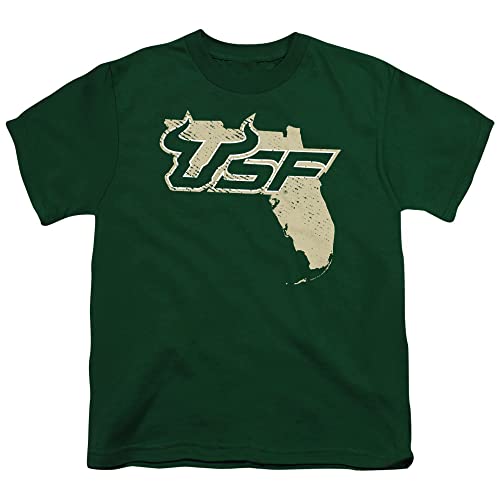University of South Florida Official State Shape Unisex Youth T Shirt,Hunter Green, Large