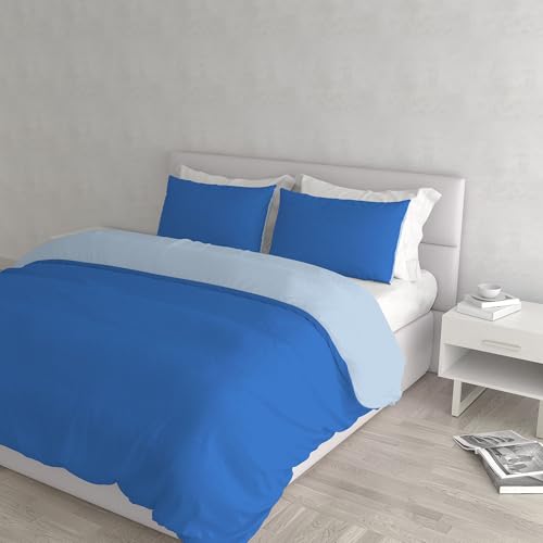 Italian Bed Linen CP-NC-royal/azzurro-2P Natural Color housse de couette double-face couleur unie avec taies d'oreiller, Royal/Bleu Clair