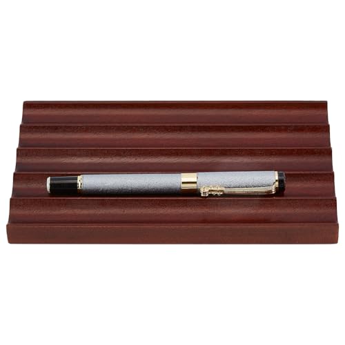 MAYJOYDIY Bandeja de madera para lápices, soporte para bolígrafos de escritorio de nogal con 5 rejillas, organizador de lápices de escritorio de oficina, soporte para instrumentos de escritura