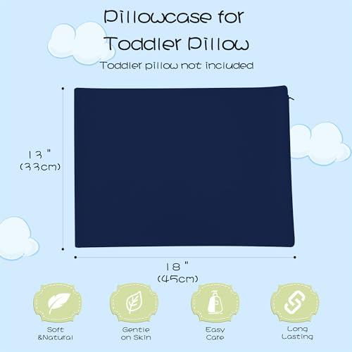 Image of 100% Cotton Toddler Pillow Protectors with Invisible Zipper, 600 Thread Count Sateen Wave Soft Breathable Hypoallergenic Nursery Pillowcases for Kids, 13x18 Inches, Set of 2