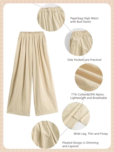 Image of Rolanko Girls Wide Leg Pants Flowy Palazzo Pants for Girls Kids Linen Trousers Loose Fit Casual Beach Travel 6-15Y