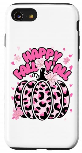 ガールズ キュート Happy Fall Y'all ピンク チーター ハロウィン パンプキン スマホケース iPhone SE (2020) / 7 / 8 用