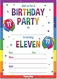 Papery Pop 11th Birthday Party Invitations with Envelopes (15 Count) - 11 Year Old Kids Birthday Invitations for Boys or Girls - Rainbow