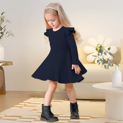 Toddler Girls Sweater Dresses Baby Long Sleeve Ruffle Knitted Winter Dresses for Girl Casual Solid Kids Fall2