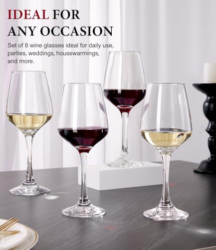 Image of OJA Wine Glasses Set of 8, 12oz Red or White Wine Glasses, Thick, Clear, Long Stem Wine Glasses, Perfect for Party, Home, Restaurant, Bars, Wedding, Dishwasher Safe