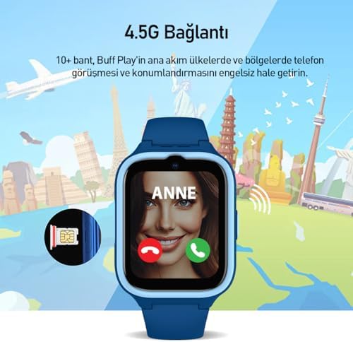 Buff Kids Watch Play 4.5G Sim Kartlı Akıllı Çocuk Saati GPS Konum Takibi Görüntülü Görüşme (Mavi) - Görsel 5