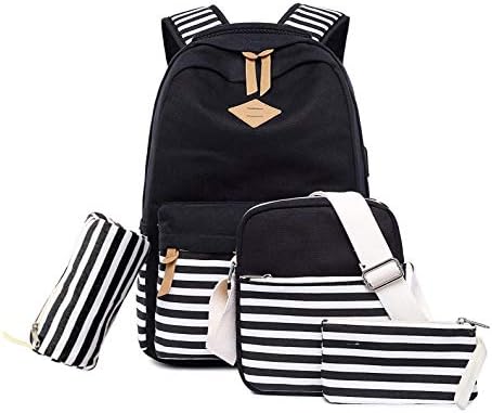 VEZELA Set of 4 Casual Laptop Bag (35L) with USB Charging Feature with Lunch Bag, Pencil Case & Pouch, School Bag for Girls and Boys, College Bags for Girls, Laptop Backpack