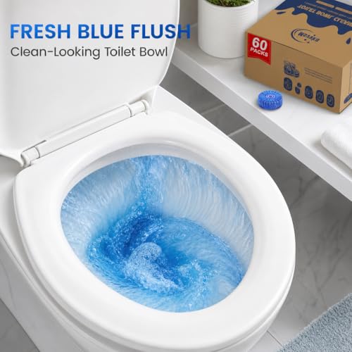 Image of Msvvko Toilet Bowl Cleaner Tablets 100 Count - Blue Toilet Tank Cleaner Blocks Bulk Pack, Long Lasting Bathroom Deodorizer, Hard Water Stain Remover & Descaler, Septic Safe No-Scrub Daily Freshness