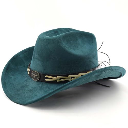 Image of Western Cowboy Hat for Women Men with Band Wide Brim Suede Cowboy Cowgirl Hat Western Style Hat