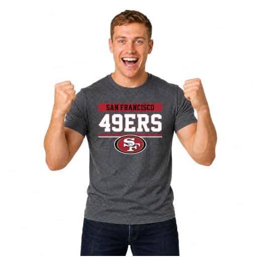 NFL Short Sleeve Charcoal T Shirt, Adult Sports Tee, Team Gear for Men and Women (San Francisco 49ers - Black, Adult Large)