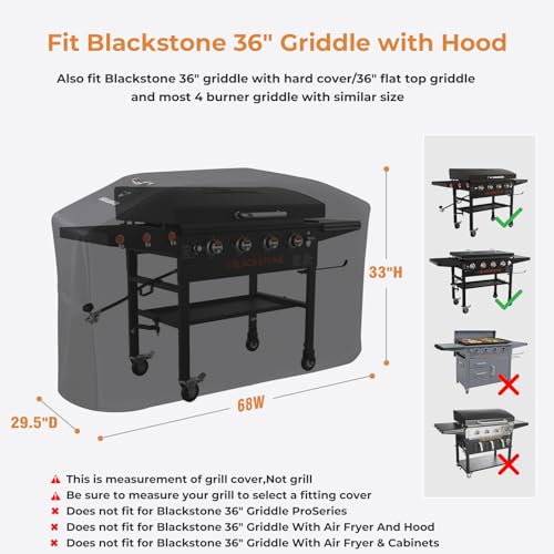 PasWith Griddle Cover for Blackstone 36 inch Griddle with Hood 5482,Upgraded Heavy Duty Rip-Proof & Waterproof Windproof 600D Flat Top Gas Grill Cover for Blackstone 4 Burner Griddle with Strap - Thumbnail 2