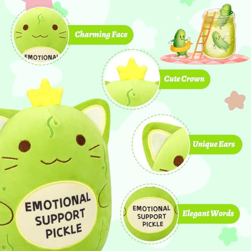 Image of Pickle Cat Stuffed Animal - Emotional Support Pickle | Cute Emotional Support Cat Plush,Soft Green Kitten Plush Toy Pickle Gifts for Family Friends Kids Boys Girls,Room Home Decor