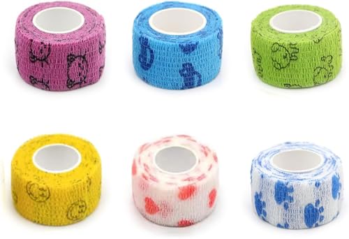 ペットフレックス テーピング 粘着包帯 自着性伸縮包帯 テーピング バンテージ ペット 犬用 猫 動物用包帯 通気性 多機能 6巻入 2.5cm*4.5m (マルチカラー)