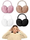 Fourluoo 4 Pcs Warm Ear Muffs Winter Earmuffs Cute Ear Covers for Kids teenager Outdoor Activities Warmth(White,Black,Camel,Leather Pink)