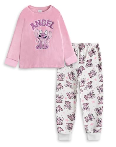 Disney Pijama Rosa de Manga Larga y pantalón Largo para niñas de Lilo & Stitch de Felpa Suave con Estampado de Personajes | Ropa de Dormir