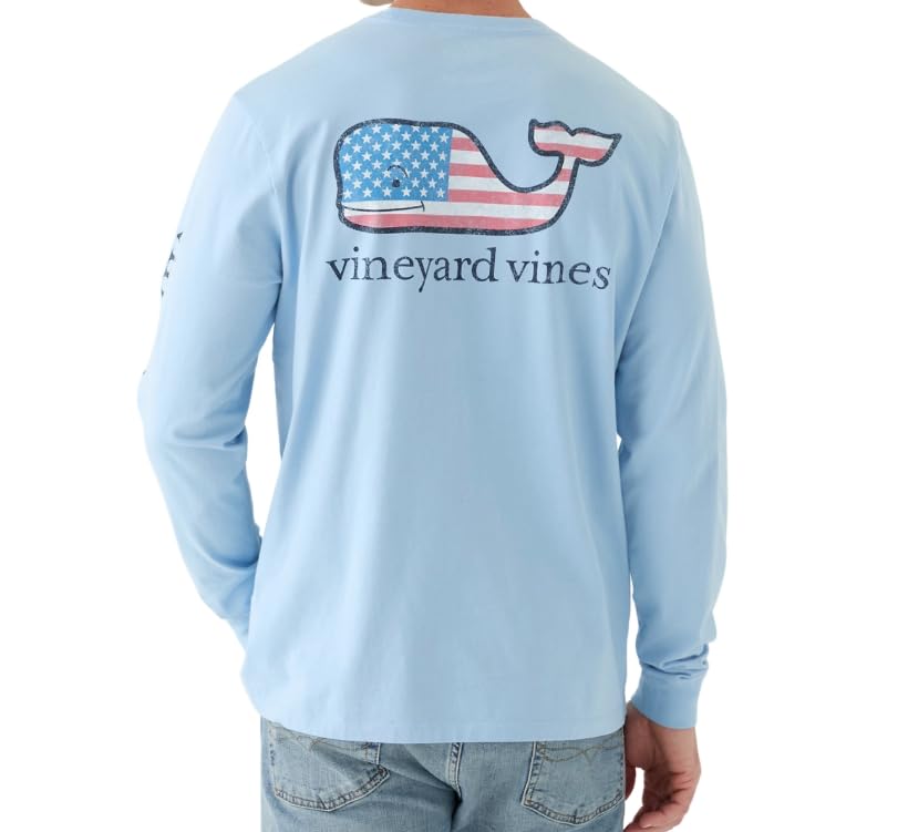 Image of vineyard vines Flag Whale Long-Sleeve Pocket Tee, Jake Blue, 7