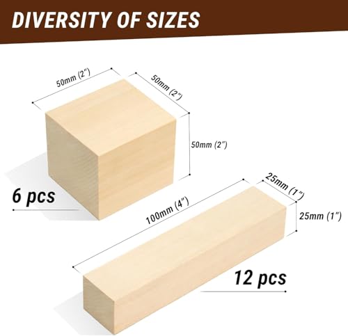 Image of BeaverCraft Basswood Carving Blocks BW18 pcs Whittling Wood for Crafts - Soft Carving Wood - Basswood Kit 2 Different Sizes - Unfinished Wooden Blocks for Carvers