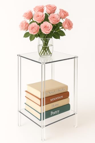 Coolcapis Clear Side Table Acrylic Night Stand Small Acrylic Table Small Side Table Clear Nightstand End Table Bedside – Living Room Bedroom Office (Rectangular)