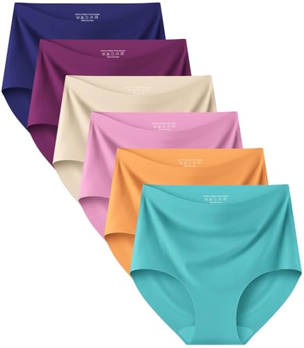 Image of Kalapa Seamless Womens Underwear High Waisted No Show Briefs Silky Stretch Breathable Full Coverage Ladies Panties Multi Pack