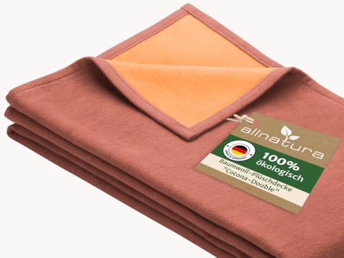 allnatura Flauschige Baumwoll-Plüschdecke Cotona-Double 140x200 cm in Rot, Made in Germany - große GOTS-zertifizierte Sofadecke 100% Bio-Baumwolle - waschmaschinenfeste Wohndecke Couchdecke