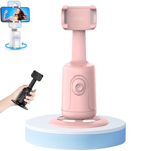 Image of Smart Ai Facial Recognition Phone Tripod, 360 Panoramic Auto Face-Tracking with Gesture Control, Adjustable 2-in-1 Tripod & Selfie Stick for Content Creator (Pink, Smart Gimbal)