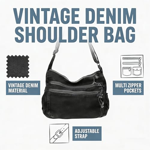 Image of Denim Shoulder Bag Canvas Messenger Bag for Women Men Tote Bag Casual Retro Aesthetic Crossbody Bag Handbag
