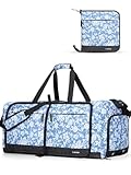 Lekesky Bolsa de viaje plegable grande – Bolsa de equipaje impermeable con compartimento para zapatos, bolsa de deporte de fin de semana para mujeres y hombres, Silueta de rayas azules, 80L, Bolsa de