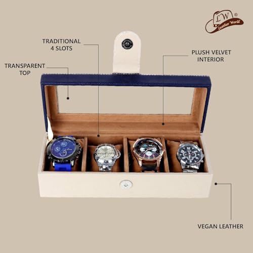 Image of Leather World Faux Leather Watch Box Organizer For Men & Women - Wrist Watch Box Holder 4 Slots - Removable Pillows Display Case - Gift for Loved Ones - Tan