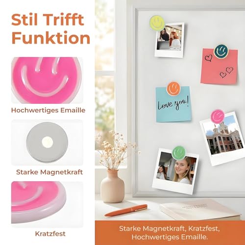 12 Stück Smiley Magnete, Bezaubernd Emoji Fridge Magnets, Runde Smiley-Magnete für Whiteboards, Magnettafeln, Schulen, Kinderzimmer und Büros, Ein Kaleidoskop aus Farben