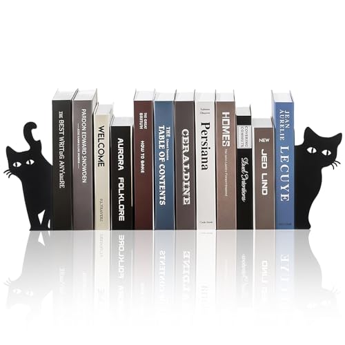 Vesavifaka Spähende Katze Metall Buchstütze Set mit 2 Stilen, Buchstützen für Regale, Dekorative Bücherstütze Stütze für Home Office Schreibtisch, Geschenk für Katzenliebhaber Lesefreunde