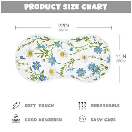 Daisies and Forgetmenots Muslin Burp Cloths 22x11 Inch - 4-Layer Organic Cotton & TPU Waterproof Lining, Absorbent Baby Bibs for Boys/Girls with Hanging Loop4