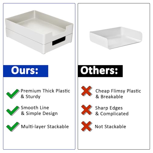 Letter Tray Letter Organize,2Pack Paper Tray,Stackable Desk Drawer Organizer for Office Supplies, Magazines, Folders, File,Notebooks, Stationery, Plastic Desk Tray for Desktop, for Home,Office, School - Thumbnail 5