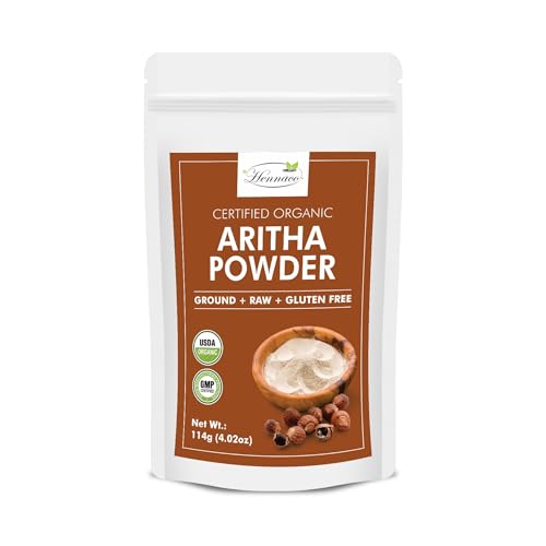 Hennaco Organic Aritha (Soap Nut) Powder for Hair and Skin | Pure & Natural Reetha | No Preservatives | Chemical Free | 114 Grams (4 OZ)