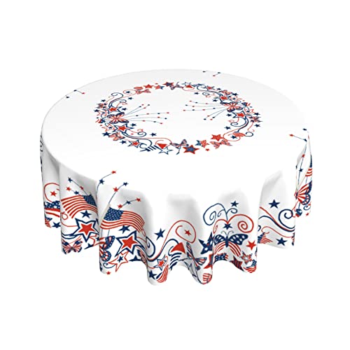 Giwawa USA Flag Tablecloth Round American Stars Butterflies Circle Table Cloth 60 Inch 4th of July Memorial Day Patriotic Heat Resistant Reusable Table Cover for Holiday Kitchen Dinning Party Decor