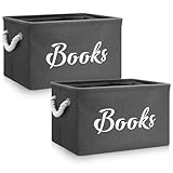 Yungyan 2 Pcs Nursery Book Toys Storage Bin for Shelves Toys Book Cloth 15 x 11 x 9 Book Storage Basket Book Toys Organizer Kids with Handles Collapsible Book Bin for Bedroom (Gray,Books)