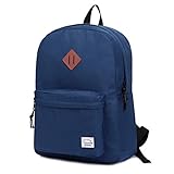 VASCHY Lightweight Backpack for School, Classic Basic Water Resistant Casual Daypack for Travel with Bottle Side Pockets (Navy)