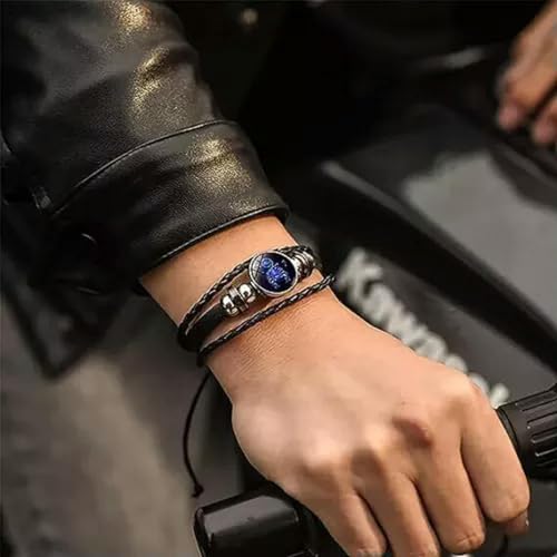 Zodiac Signs Spirit Bracelet,Adjustable 12Constellation Zodiac Leather Bracelets2