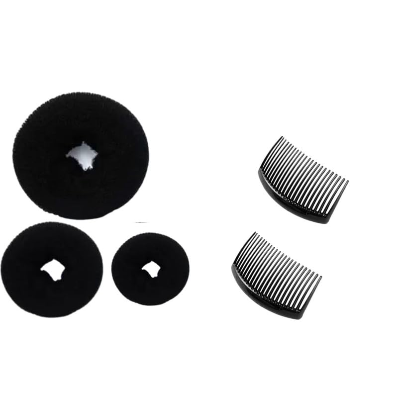 PALMATE Combo Set of 3 Donut Bun Makers and 2 Side Combs for Women & Girls – Hair Styling Tools for Perfect Buns, Puff Hairstyles, Daily Hair Care – Reusable, Lightweight & Easy to Use