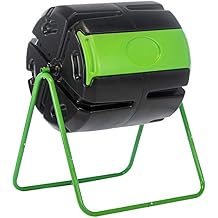 FCMP Outdoor HOTFROG Roto Single Chamber Batch Tumbling Composter - Outdoor Rotating Garden Compost Bin HF-RM4000 Black & Green 37-Gallon