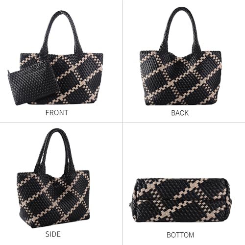 Image of SporGenius Woven Handbag Two Tone Tote Bag Vegan Leather Purse