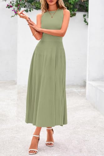 Image of PRETTYGARDEN Spring Casual Dresses for Women 2026 Summer Business Work Midi Sleeveless A Line Pleated Cocktail Dress