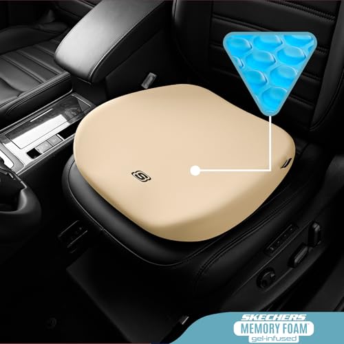 Image of Skechers Seat Cushion Premium Gel & Memory Foam-Office Chair Cushion for Tailbone Pain Relief,Butt Pillow for Office Chair,Car seat Cushion,Long Sitting Office Workers,and Car Drivers,Beige