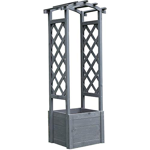 Melko Rankgitter mit Pflanzkasten Holz Rosenbogen 48 x 39 x 129,5 cm Gartenbogen Rankgestell Rosensäule