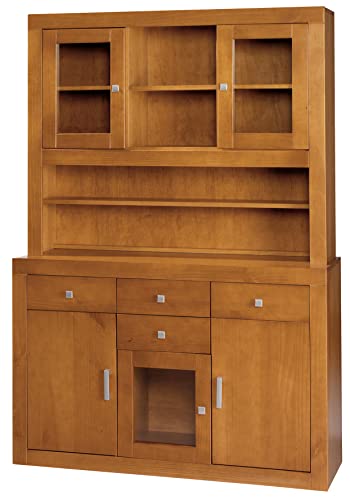 Moblit Alacena de Tres Puertas Realizada en Madera de Pino Maciza Color Cerezo Claro Serie Kalpe Medidas (187x130x42) cm (AltoXAnchoXFondo) Robusta y Duradera