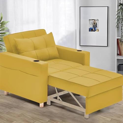 Image of Casaliving Treshta Single Seater Sofa Cum Bed Sofa Set for Living Room (Yellow-Colour Fabric) Premium Fabric Sofa Cum Bed