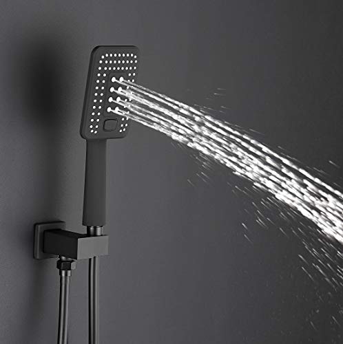 Esnbia 10 Inch Ceiling Mount Matte Black Shower System Bathroom Luxury Rain Mixer Shower Combo Set Ceiling Rainfall Shower Head System (Rough in Shower Faucet Vlave Include)