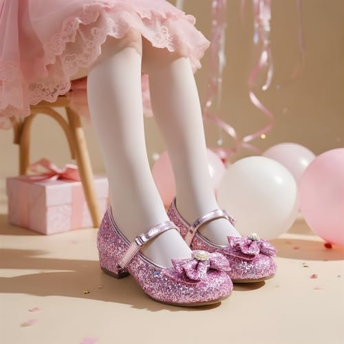 Image of DREAM PAIRS Girls Dress Shoes Princess Shoes for Toddler Little Girl Mary Jane Low Heels Glitter Flower Party Wedding Footwear