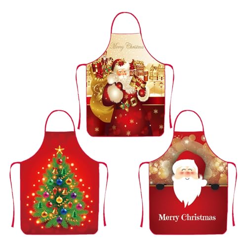 3PCS Delantales De Navidad, 80x60cm Impermeable Y Resistente A Las Manchas Delantal Navideño, Tejido De Poliéster Mandil Navideño, Diseño Con Cintura Ajustable Mandil Navidad, Para Cocinar, Barbacoas