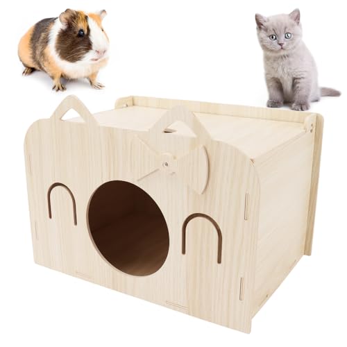 Indoor Cat Bed Cat Wood House and Bed A Private Leisure Space for Small to Medium Cats, Guinea Pig,Chinchilla and Bunny
